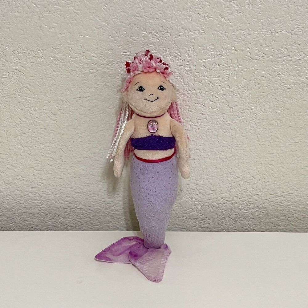 Douglas Cuddle Toys Mermaid Plush Doll Yarn Hair Purple Sparkle 10"